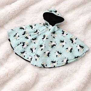 Handmade Penguin Hooded Cape | Youth One Size | Warm Double Layer | Blue